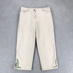 Ruby Rd Capri Pants Women Size 6P Beaded Mid Rise Straight Leg Beige
